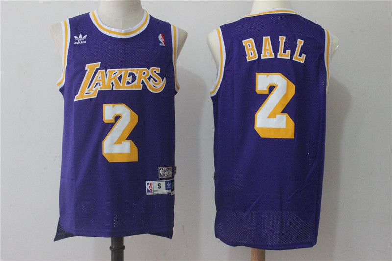 Men Los Angeles Lakers 2 Lonzo Ball Purple throwback NBA Jerseys